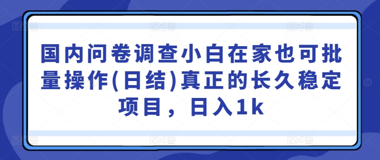 国内问卷调查小白在家也可批量操作(日结)真正的长久稳定项目，日入1k【揭秘】-牛课资源网