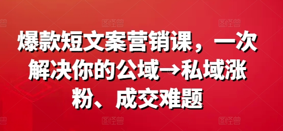 爆款短文案营销课，一次解决你的公域→私域涨粉、成交难题-牛课资源网