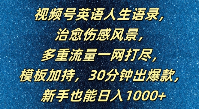 视频号英语人生语录，多重流量一网打尽，模板加持，30分钟出爆款，新手也能日入1000+【揭秘】-牛课资源网